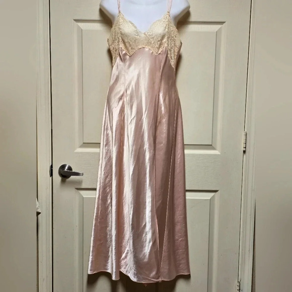 Victoria's Secret Other - Vintage 90’s Victoria's Secret Blush Satin n Lace Front Split Ankle Gown Sz Med